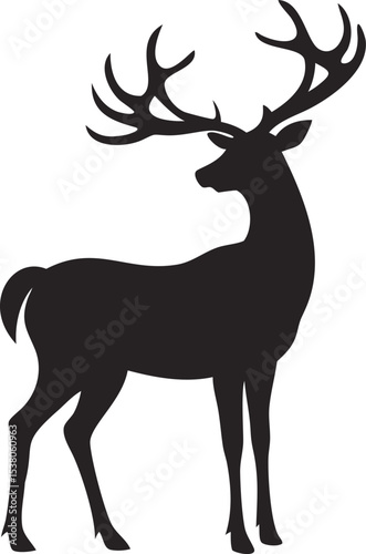 Black Silhouette Stag Large Antlers Majestic Animal Profile Side View deer