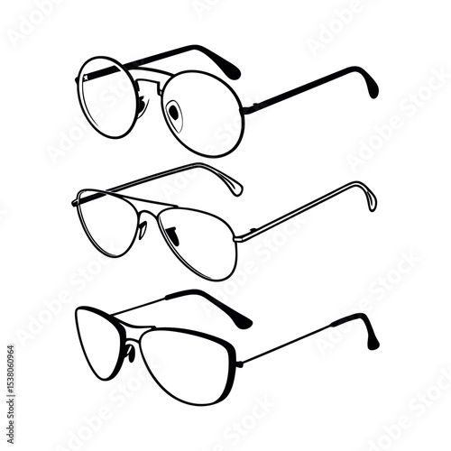 Three stylish eyewear silhouettes, isolated on white background