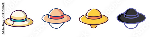 Sun Hat Flat Style Summer Accessory Vector Illustration
