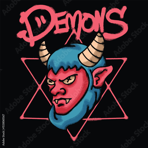 Demon with Horns for streetwear illustration