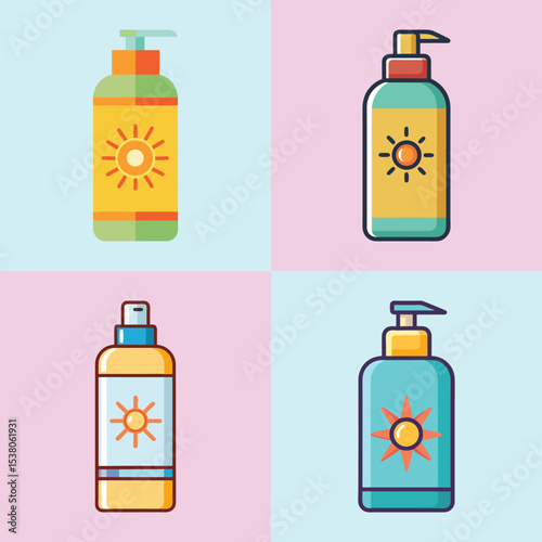 Sun Lotion Bottle Flat Style Skincare Vector Illustration