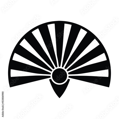 Elegant Black and White Fan Design with Radial Stripes and Rounded Handle Detail