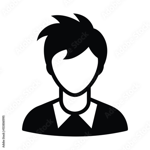 Simple Black and White Avatar Icon of a Young Man with Spiky Hair