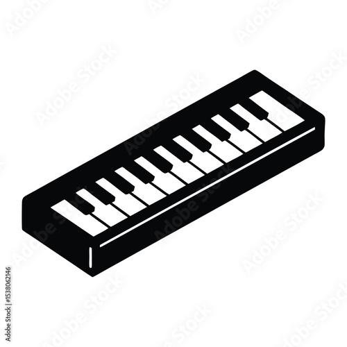 Isometric Black and White Keyboard Illustration for Music Education and Design Projects