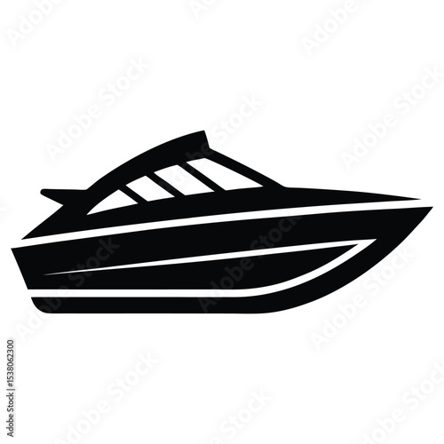 Sleek Motorboat Silhouette Modern Design for Water Transport and Recreation Isolated on White Background