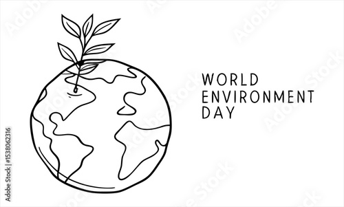 World Environment Day: A simple yet powerful graphic, an emblem of the world, with the phrase "World Environment Day," celebrating the connection between the environment and our world. Vector 