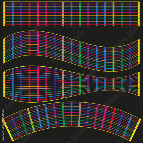 Rainbow wave lines. Curved stripe pattern. Colorful flowing bands. Vector graphic illustration.