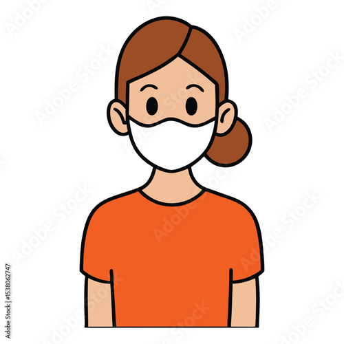 Cartoon Woman Wearing a Protective Face Mask for Virus Prevention and Safety
