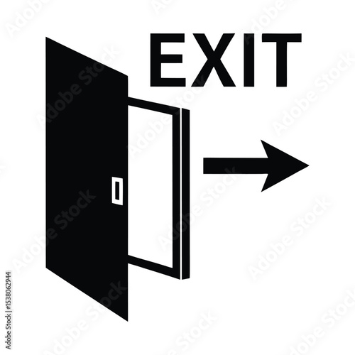 Emergency Exit Sign with Door and Arrow Indicating the Direction to Leave Building