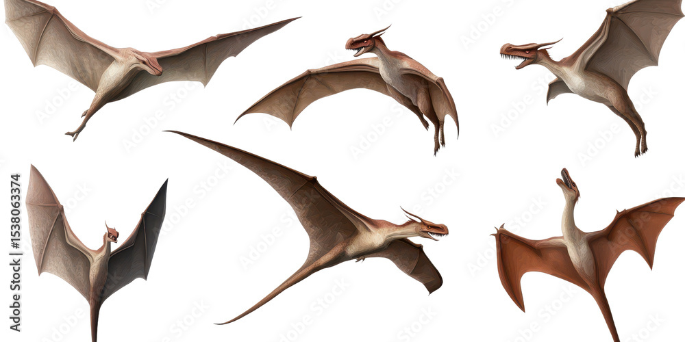 Fototapeta premium Set of pterodactyl isolated on transparent background.
