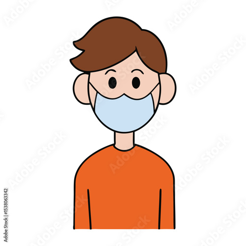 Cartoon Man Wearing a Face Mask for Protection Against Viruses and Germs Illustration on White Background