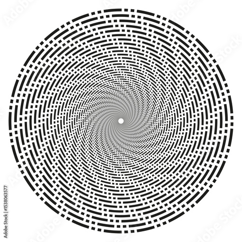 Swirl triangle shape. Rotating vector form. Abstract spiral pattern. Black white illusion.