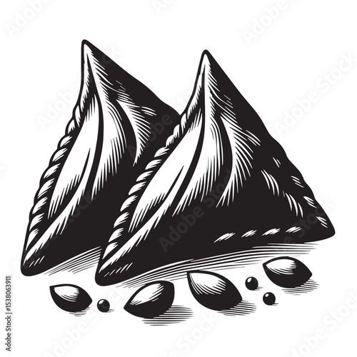Black Samosas Silhouette Vector, High Quality Illustration on White Background