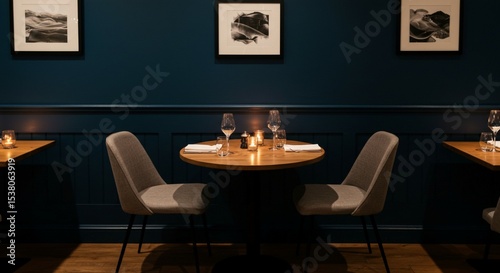 Modern luxury restaurant interior with wooden furniture and stylish décor