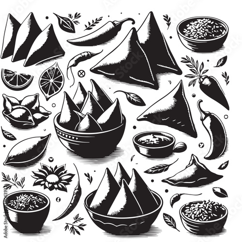 Black Samosas Silhouette Vector, High Quality Illustration on White Background