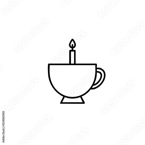  Candle in mug icon in black line style