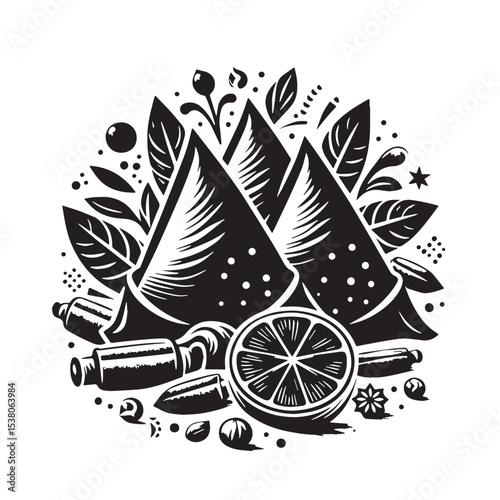Black Samosas Silhouette Vector, High Quality Illustration on White Background