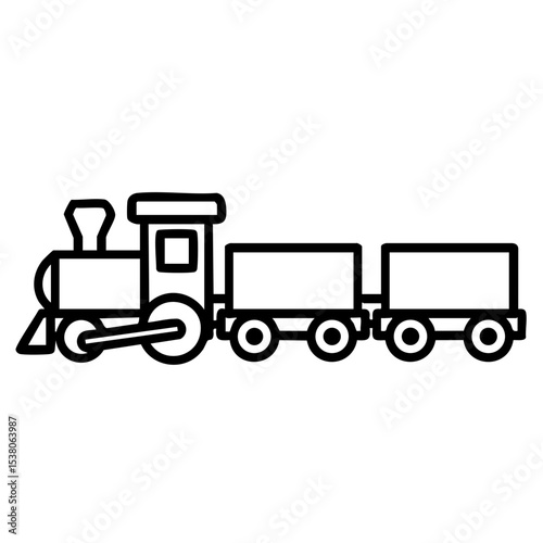 Toy train icon in black line style