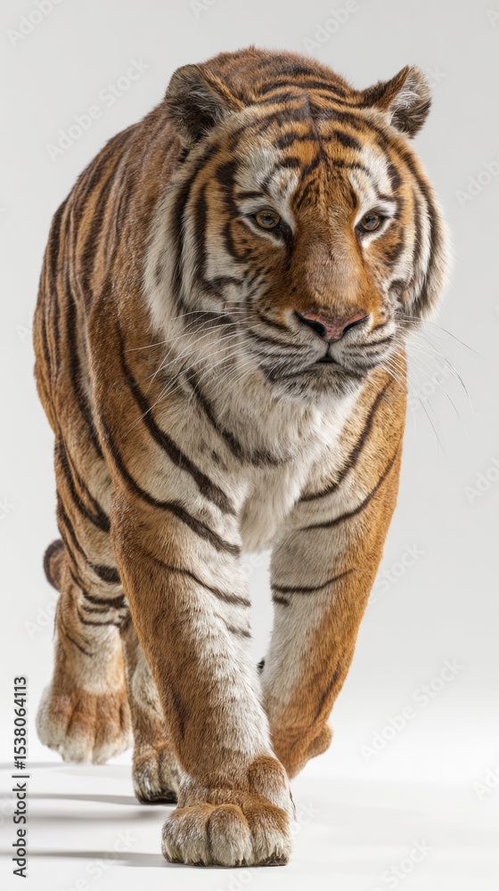 Obraz premium A majestic tiger strides forward with a powerful and focused expression.