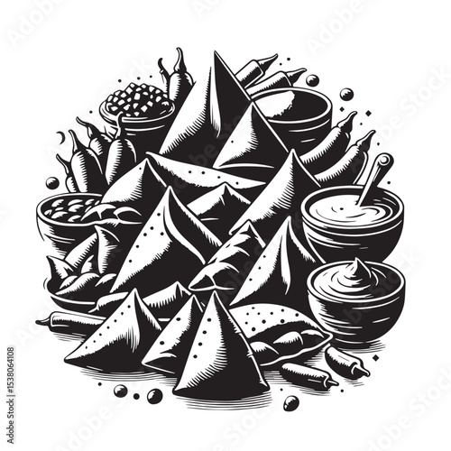 Black Samosas Silhouette Vector, High Quality Illustration on White Background