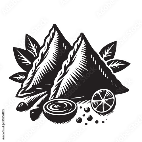 Black Samosas Silhouette Vector, High Quality Illustration on White Background