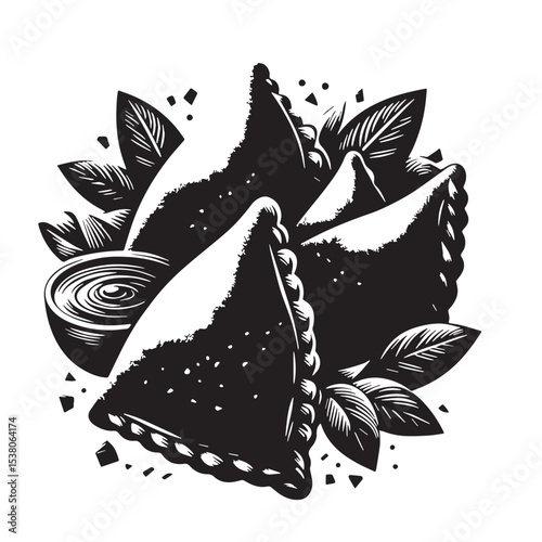 Black Samosas Silhouette Vector, High Quality Illustration on White Background