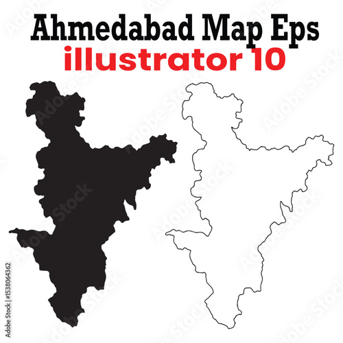 ahmedabad map eps vector illustration featuring black filled and outline versions, suitable for cartography and design projects