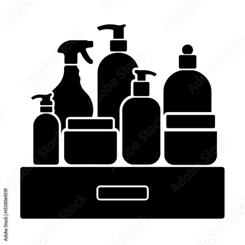 Silhouette of eco-friendly cleaning products on white background, sustainable home supplies