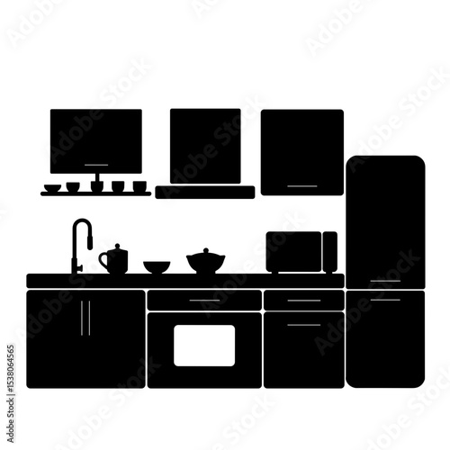 Silhouette of modern kitchen appliances on white background, minimalist home design
