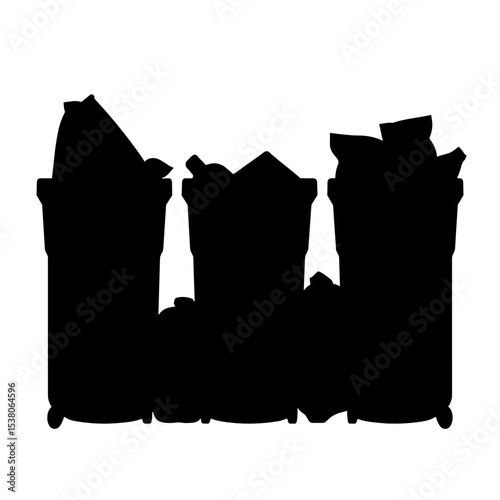 Silhouette of waste containers on white background, eco-friendly waste management copyspace