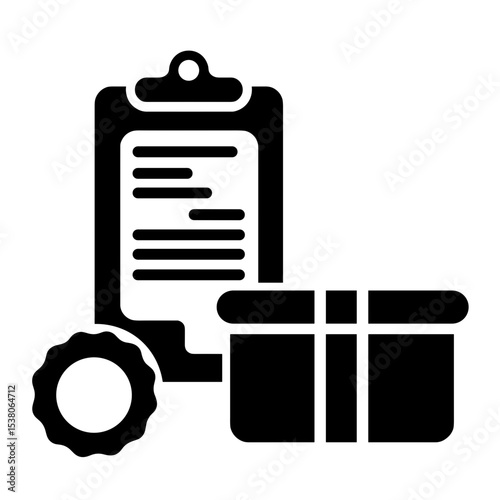 Silhouette of clipboard with receipt beside gift box, online shopping fulfillment