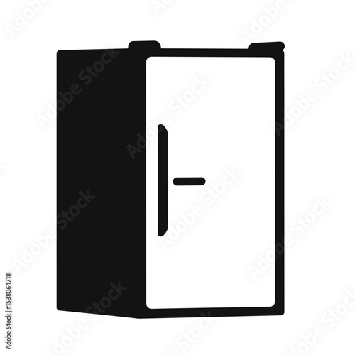 Silhouette of foam-insulated refrigerator on white background, thermal efficiency