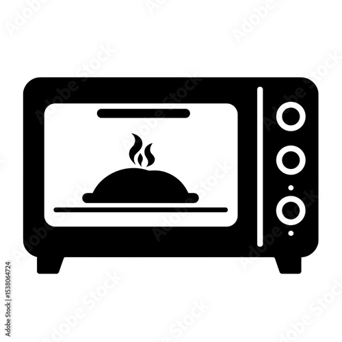 Silhouette of eco oven preheating with green icon lit, energy-efficient cooking concept