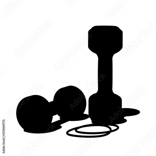 Silhouette of dumbbells and wristbands on white background, fitness simplicity