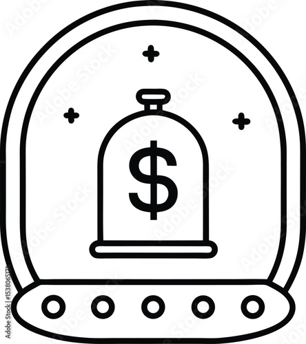 Finance Bot with Dollar Symbol in Secure Bubble Vector Line art illustration