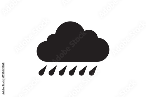 Black Rain Cloud Silhouette Icon for Weather Forecast and Climate Designs
