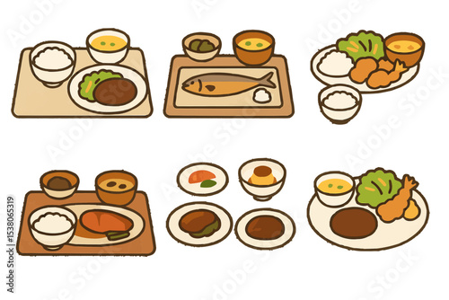 色んな定食のイラスト