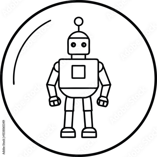 Negative Space Bot with Abstract Robot Shape Vector Line art illustration