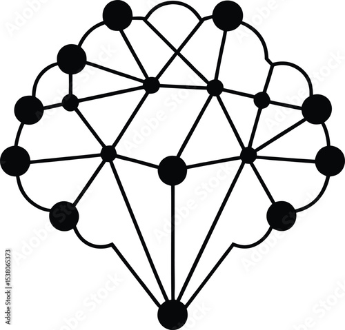 Neural Network Icon with Connected Brain Nodes Vector Line art illustration