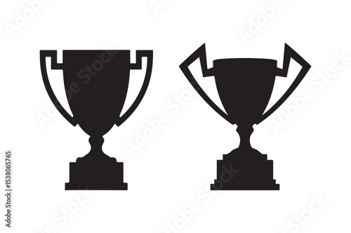 Collection of Black Trophy Cup Vector Silhouettes for Award and Achievement Graphics