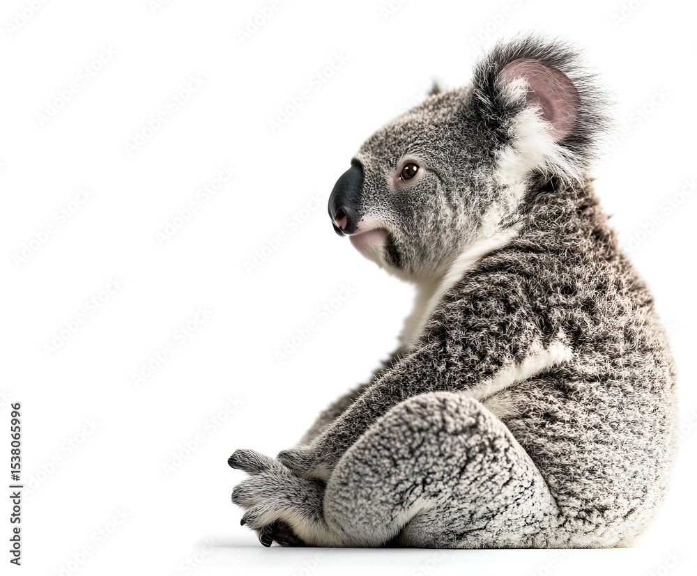 Naklejka premium Cute Australian koala with baby sitting on a tree, isolated on a white background