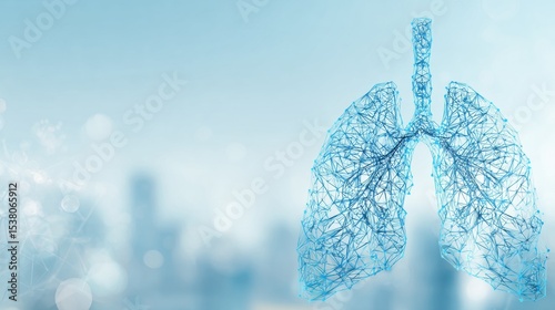 Wireframe Illustration of Human Lungs Against a Soft Blue Background