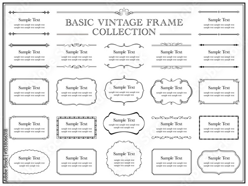 vintage frame set 6_black／モノクロのビンテージフレームとあしらい飾りのセット