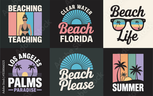 Six Retro Summer Beach Designs Palm Trees Sunglasses 2