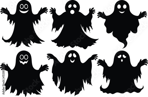 halloween ghost silhouette set,  halloween ghost black symbol