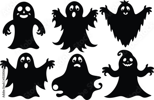 halloween ghost black silhouette set,  halloween ghost black symbol