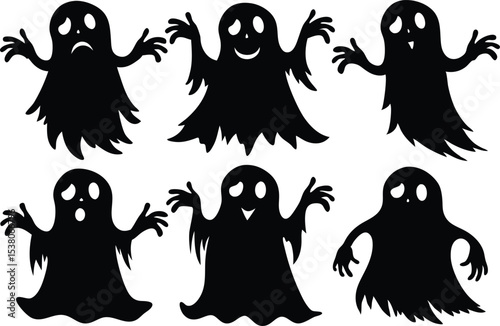 halloween ghost black silhouette set,  halloween ghost black symbol