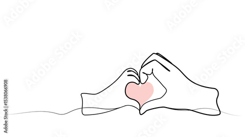 continuous drawing of hands in one line. big and small hand with heart in the middle.