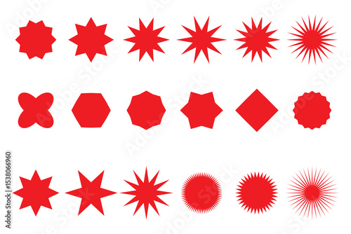 Set of red starburst, sunburst badges. Design elements - best for sale sticker, price tag, quality mark. Flat vector illustration isolated on white background.