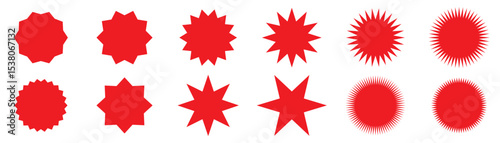 Set of red starburst, sunburst badges. Design elements - best for sale sticker, price tag, quality mark. Flat vector illustration isolated on white background.